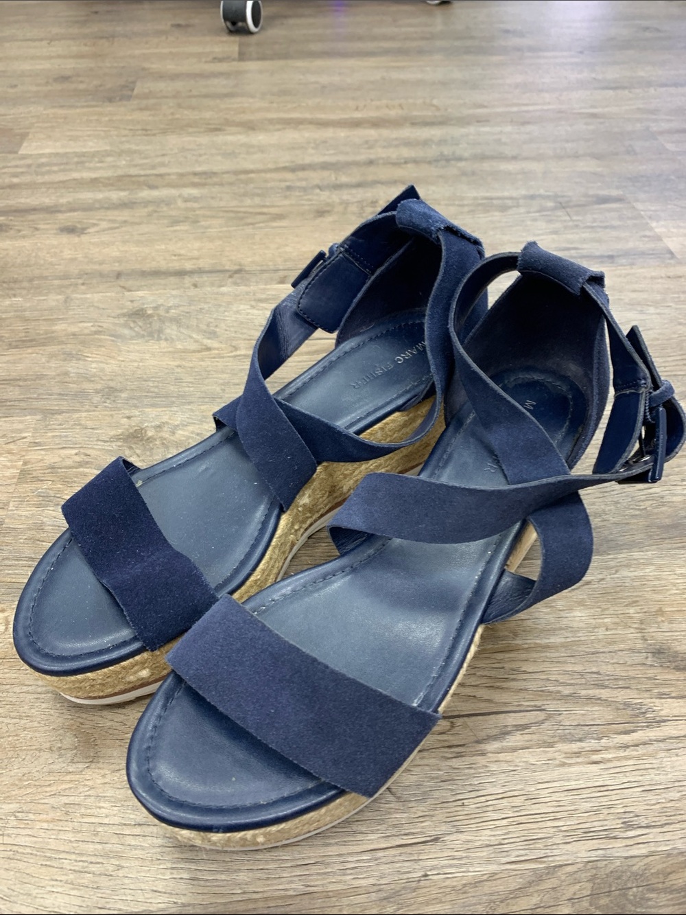 Marc Fisher Navy Suede Crisscross Wedge Sandals Size 11